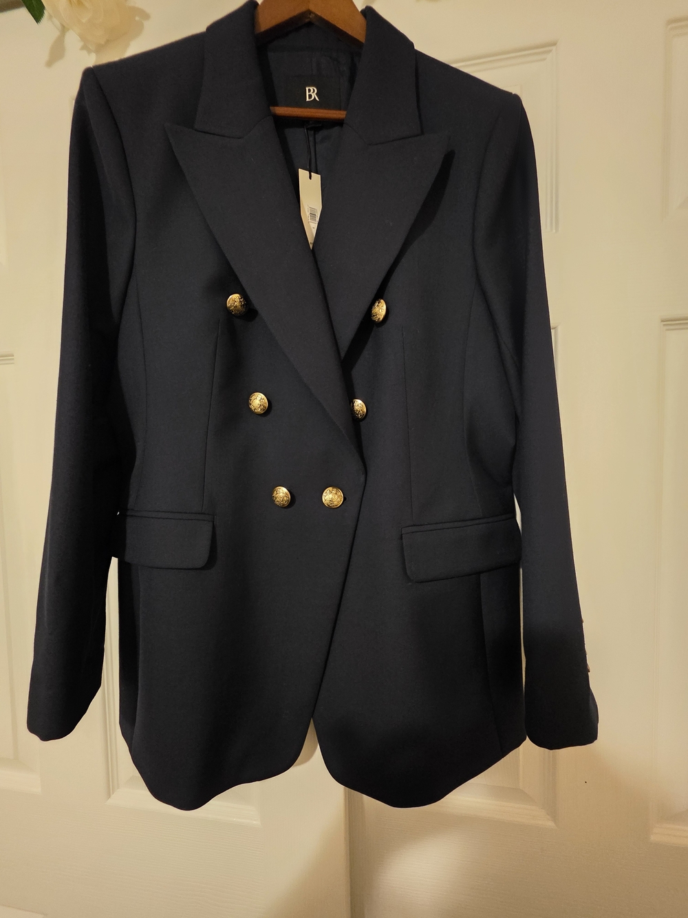 Banana Republic Double-Breasted Navy Captains Blazer with Gold Buttons